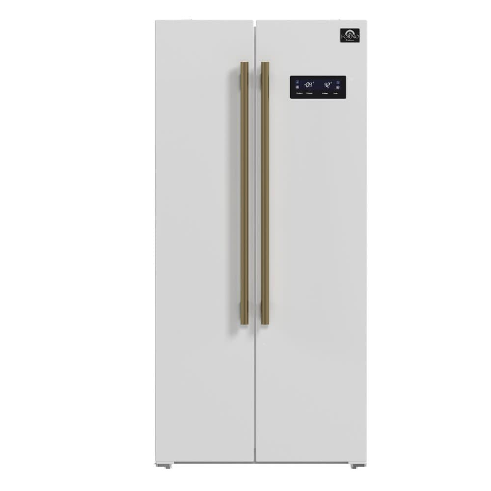 Forno Appliances - 33 in. Wide Salerno 15.6 Cu. Ft. Freestanding Counter-Depth Side-by-Side Refrigerator with Customizable Handles - White