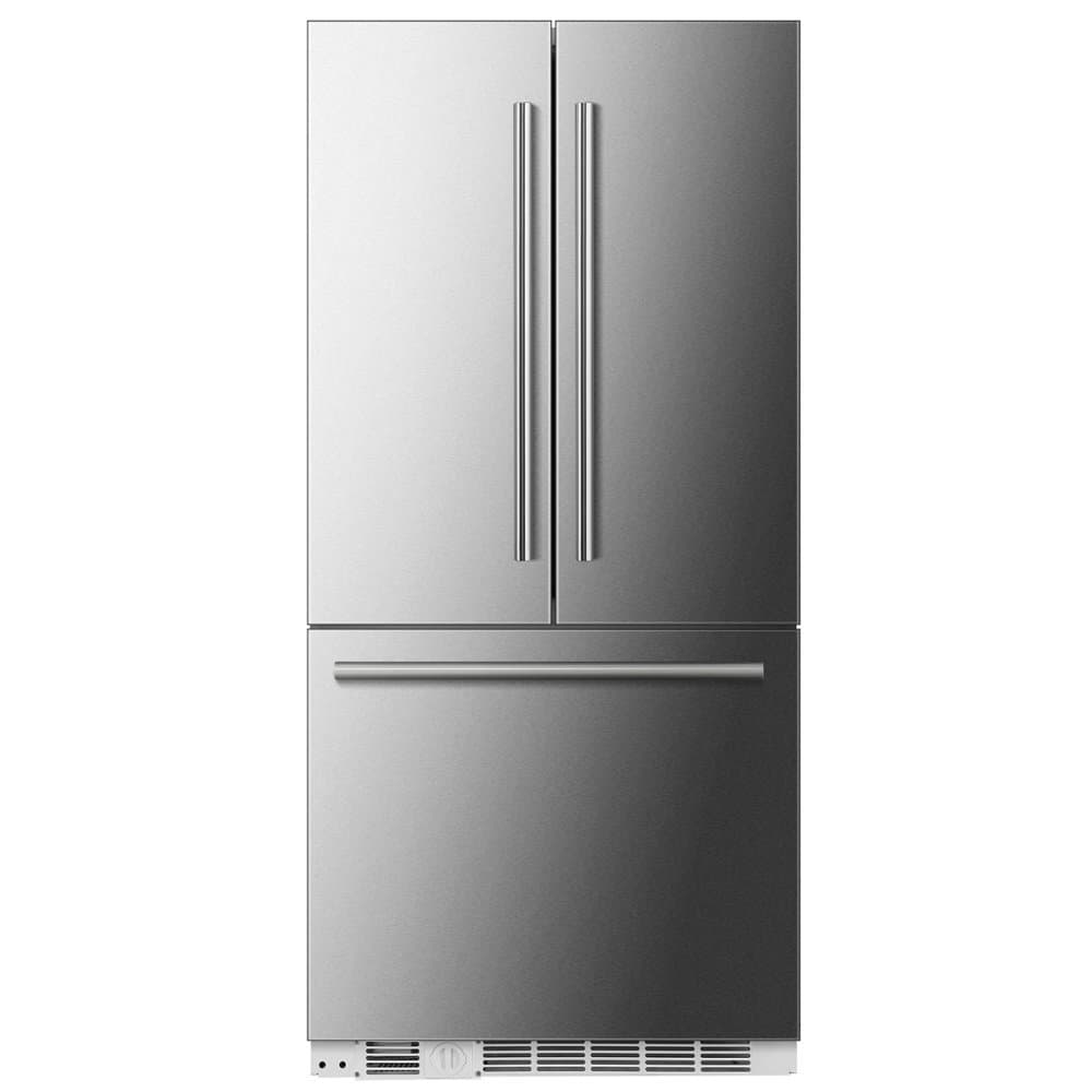 Forno Appliances - 36 in. Wide Rivestito 15.5 Cu. Ft. French Door Counter-Depth Panel Ready Refrigerator with Front Panel - Stainless Steel