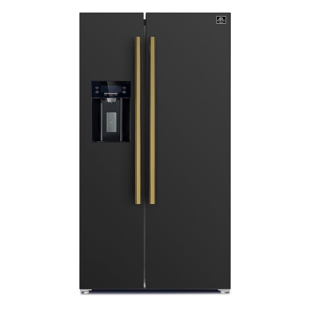Forno Appliances - 36 in. Wide Salerno 20 Cu. Ft. Side-by-Side Counter-Depth Refrigerator with Ice and Water Dispenser - Black