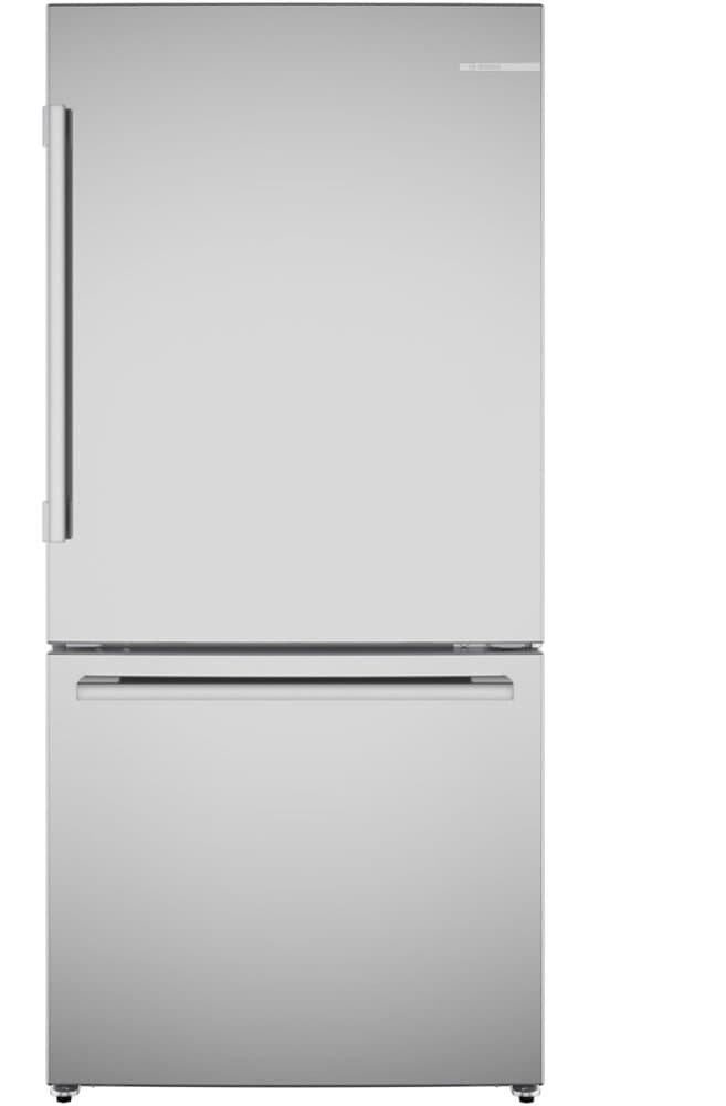 Bosch - 100 Series 33 in. Wide 17.2 Cu. Ft. Bottom Freezer Counter-Depth Refrigerator with Ice in Fingerprint Resistance - Stainless Steel