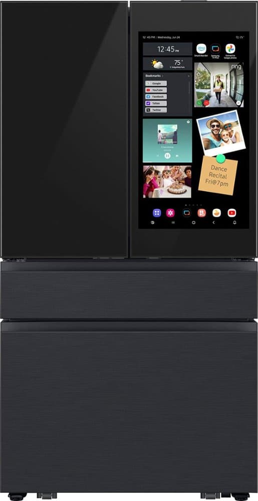Samsung - Bespoke 23 cu. ft. Counter Depth 4-Door French Door Refrigerator with Family Hub 32" and AI Vision Inside - Charcoal Glass & Black/Charcoal
