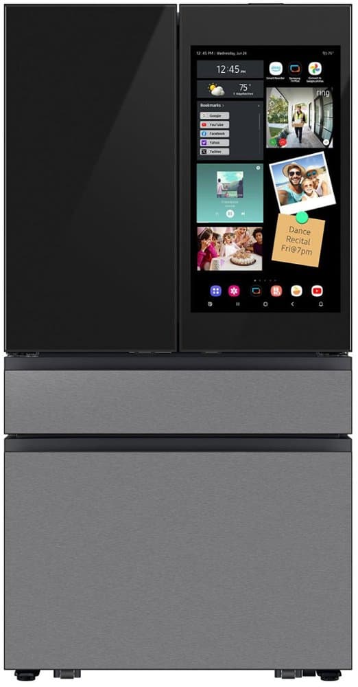 Samsung - 36 in. Wide Bespoke 23 cu. ft. Counter Depth 4-Door French Door Refrigerator with AI Family Hub+ & Inner Beverage Center - Charcoal Glass & Stainless Steel