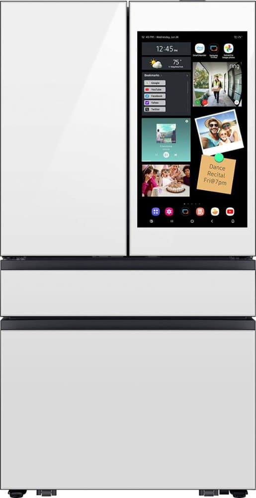 Samsung - Bespoke 23 cu. ft. Counter Depth 4-Door French Door Refrigerator with Family Hub 32" and AI Vision Inside - White Glass