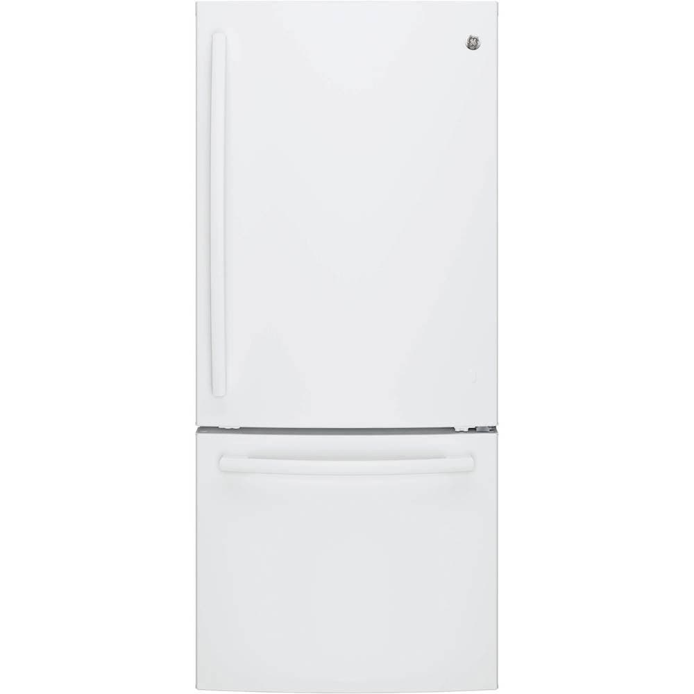 GE - 30 in. Wide 21.0 Cu. Ft. Bottom-Freezer Refrigerator with LED Internal Lighting - High Gloss White