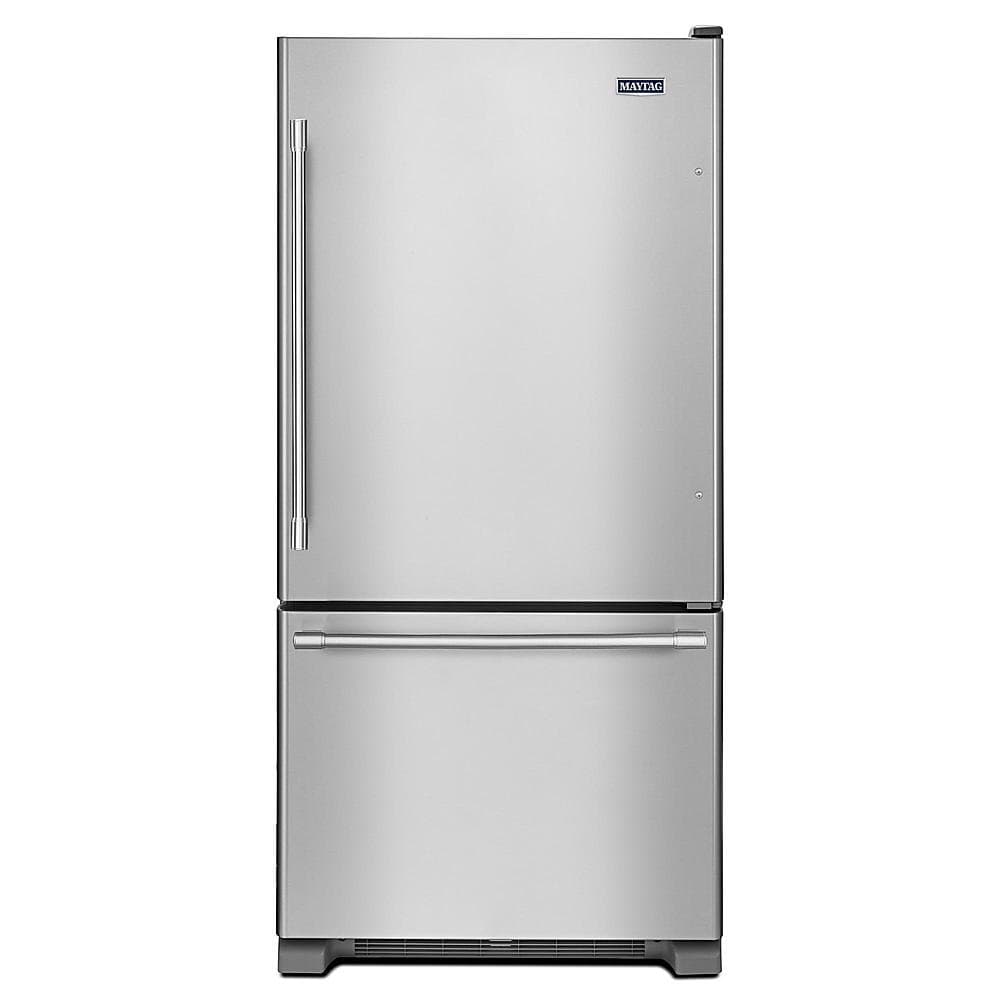 Maytag - 33 in. Wide 22 cu. ft. Bottom-Freezer Refrigerator with Humidity-Controlled FreshLock Crispers - Stainless Steel