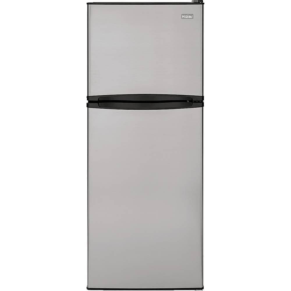 Haier - 24 in. Wide 9.8 Cu. Ft. Top-Freezer Refrigerator with Adjustable Spill Proof Glass Shelves - Stainless Steel