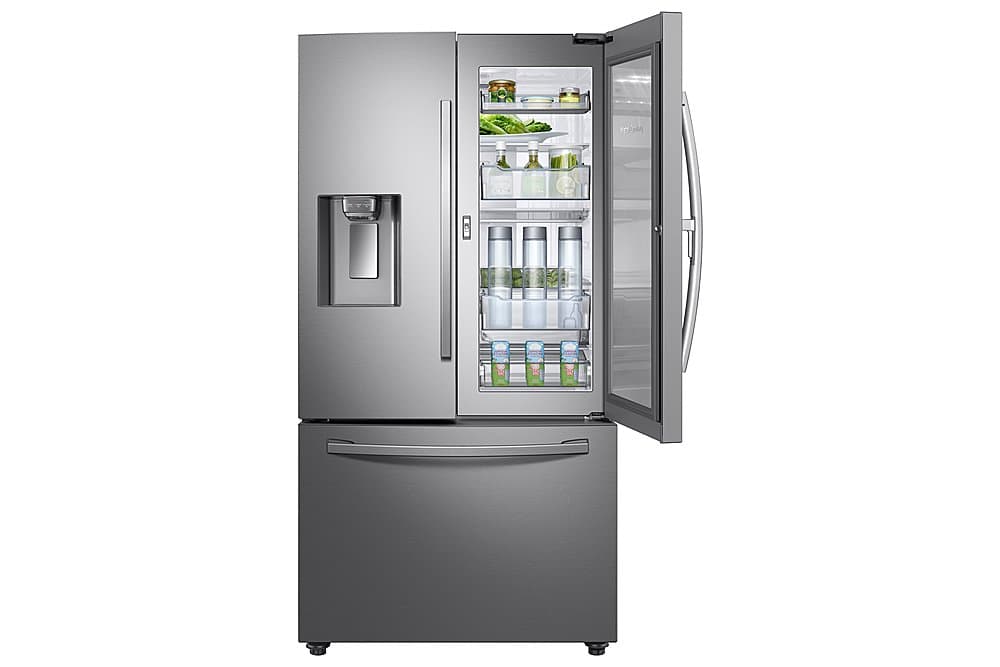 Samsung - 36 in. Wide 22.5 Cu. Ft. French Door Counter-Depth Fingerprint Resistant Refrigerator with Food Showcase - Stainless Steel