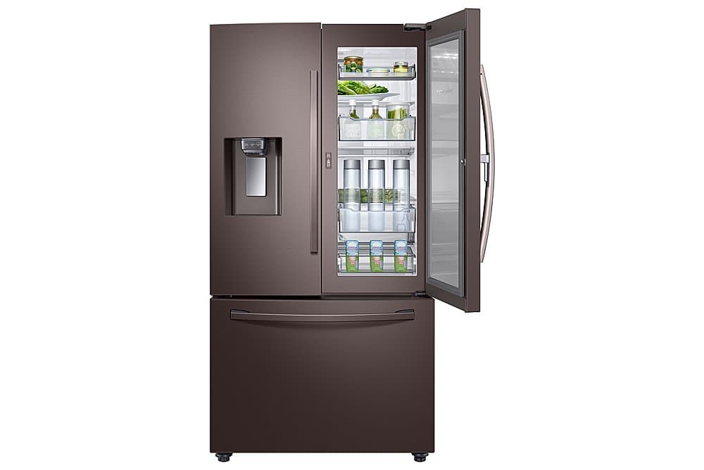 Samsung - 36 in. Wide 27.8 Cu. Ft. French Door Fingerprint Resistant Refrigerator with Food Showcase - Tuscan Stainless Steel