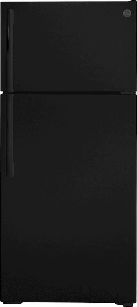 GE - 28 in. Wide 16.6 Cu. Ft. Top-Freezer Refrigerator with Edge-to-Edge Glass Shelves - Black