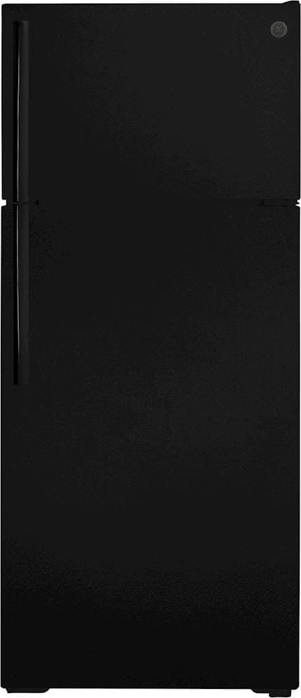 GE - 28 in. Wide 17.5 Cu. Ft. Top-Freezer Refrigerator with Edge-to-Edge Glass Shelves - Black