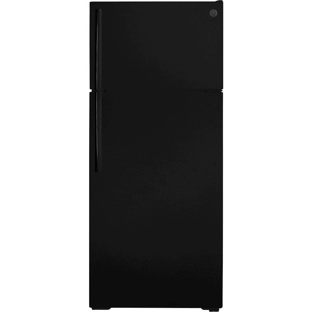GE - 28 in. Wide 17.5 Cu. Ft. Top-Freezer Refrigerator with Edge-to-Edge Glass Shelves - Black
