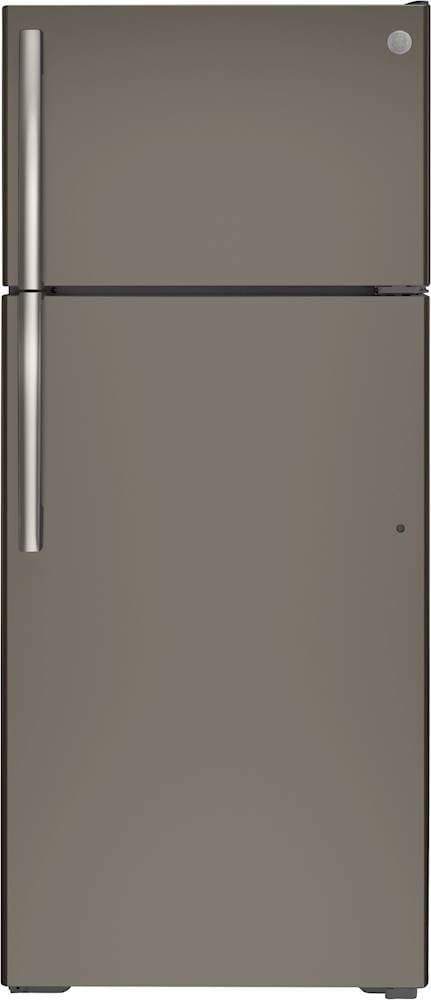 GE - 28 in. Wide 17.5 Cu. Ft. Top-Freezer Refrigerator with Edge-to-Edge Glass Shelves - Slate