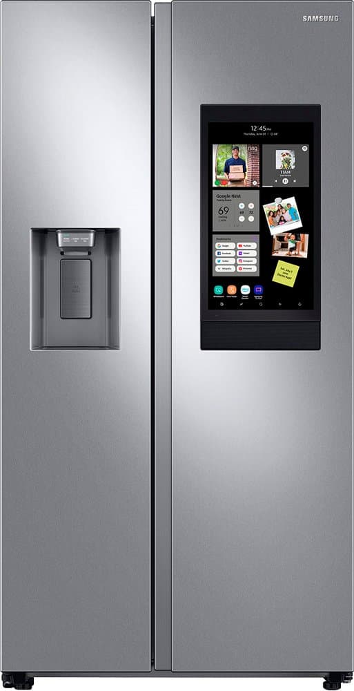 Samsung - 36 in. Wide 26.7 cu. ft. Side-by-Side Smart Refrigerator with 21.5" Touch-Screen Family Hub - Stainless Steel