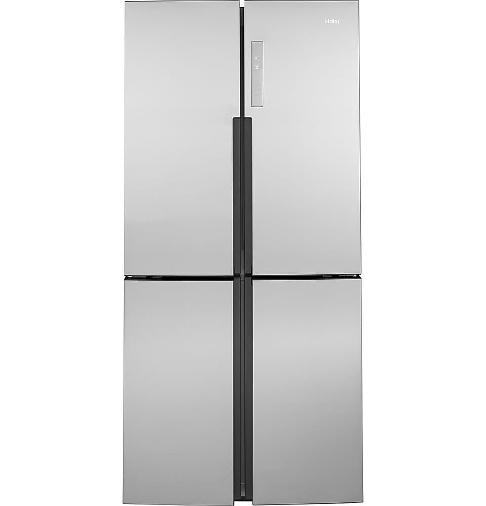 Haier - 33 in. Wide 16.8 Cu. Ft. 4-Door French Door Counter-Depth Refrigerator with LED Lighting - Stainless Steel