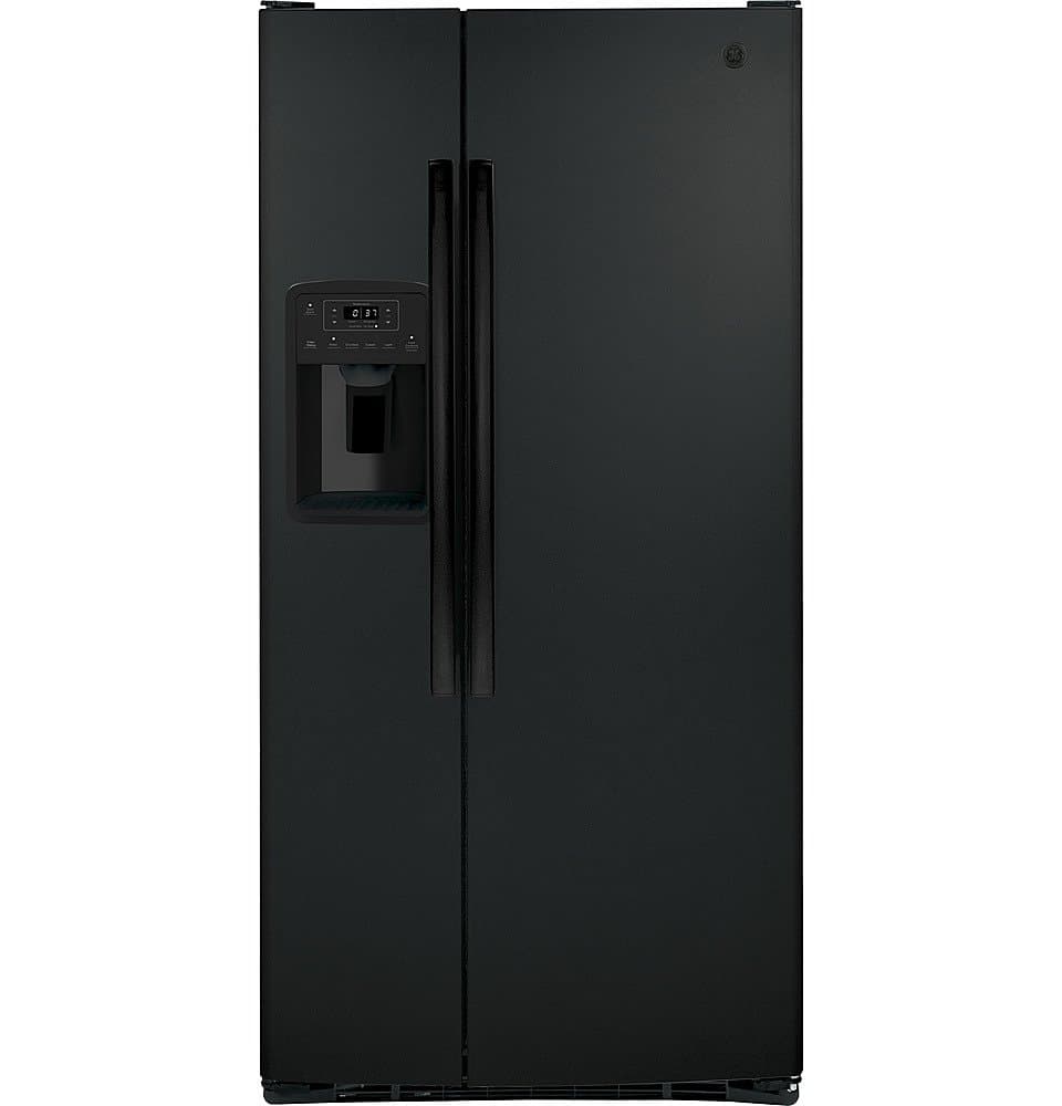 GE - 33 in. Wide 23.2 Cu. Ft. Side-by-Side Refrigerator with External Ice & Water Dispenser - High Gloss Black