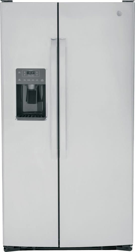 GE - 36 in. Wide 25.3 Cu. Ft. Side-by-Side Refrigerator with External Ice & Water Dispenser - Stainless Steel
