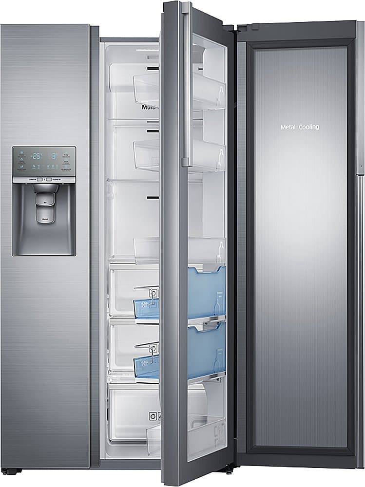 Samsung - 36 in. Wide 21.5 Cu. Ft. Side-by-Side Counter Depth Fingerprint Resistant Refrigerator with Food ShowCase - Stainless Steel