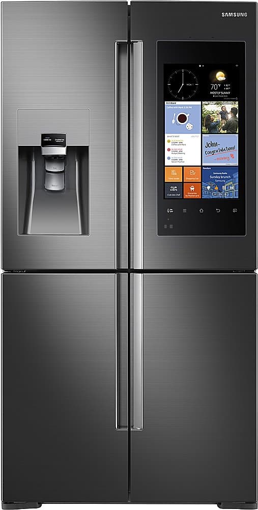 Samsung - 36 in. Wide Family Hub 22.08 Cu. Ft. Counter-Depth 4-Door Flex Smart French Door Refrigerator - Black Stainless Steel