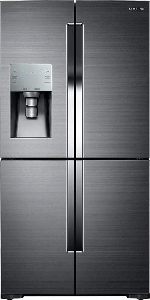 Samsung - 36 in. Wide 28.1 Cu. Ft. 4-Door Flex French Door Fingerprint Resistant Refrigerator - Black Stainless Steel