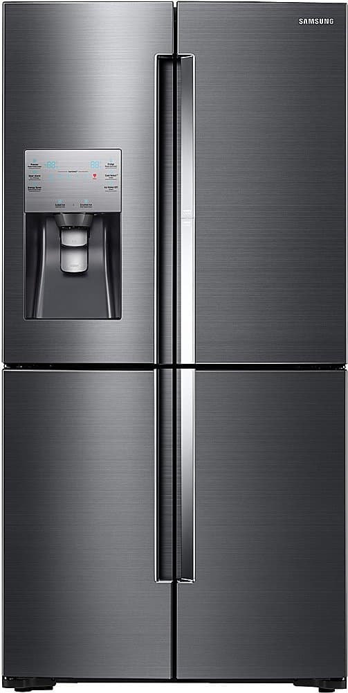 Samsung - 36 in. Wide 22.1 Cu. Ft. 4-Door Flex French Door Counter-Depth Fingerprint Resistant Refrigerator with Food ShowCase - Black Stainless Steel