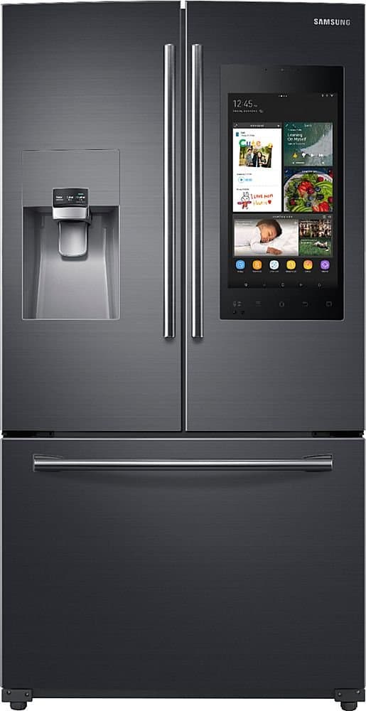 Samsung - 36 in. Wide Family Hub 24.2 Cu. Ft. 3-Door French Door Fingerprint Resistant Refrigerator - Black Stainless Steel