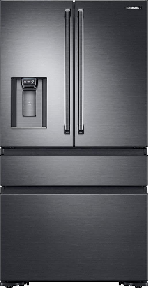 Samsung - 36 in. Wide 22.7 Cu. Ft. 4-Door Flex French Door Counter-Depth Fingerprint Resistant Refrigerator - Black Stainless Steel