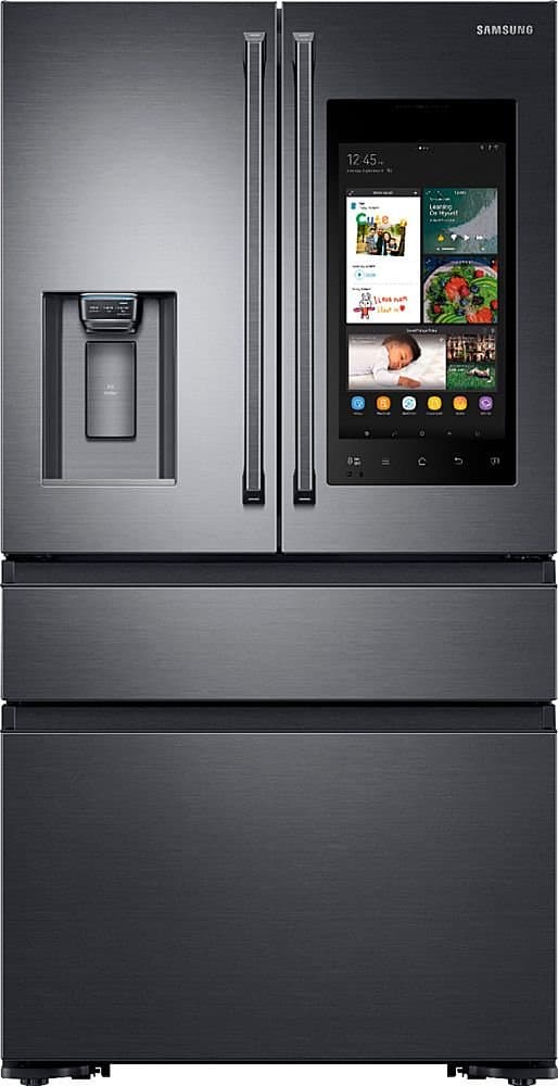 Samsung - 36 in. Wide Family Hub 22.2 Cu. Ft. 4-Door French Door Counter-Depth Fingerprint Resistant Refrigerator - Black Stainless Steel