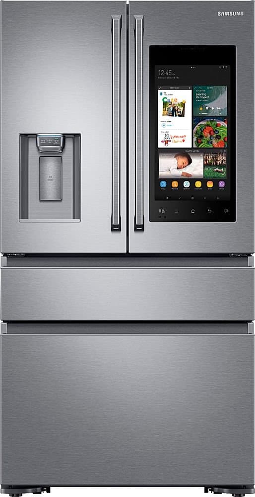 Samsung - 36 in. Wide Family Hub 22.2 Cu. Ft. 4-Door French Door Counter-Depth Fingerprint Resistant Refrigerator - Stainless Steel