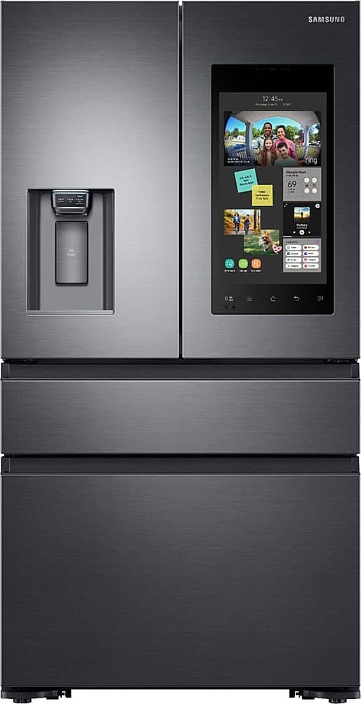 Samsung - 36 in. Wide Family Hub 22.2 Cu. Ft. Counter Depth 4-Door French Fingerprint Resistant Refrigerator - Black Stainless Steel