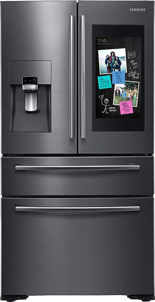 Samsung - 36 in. Wide Family Hub 22.2 Cu. Ft. 4-Door French Door Counter-Depth Refrigerator - Black Stainless Steel