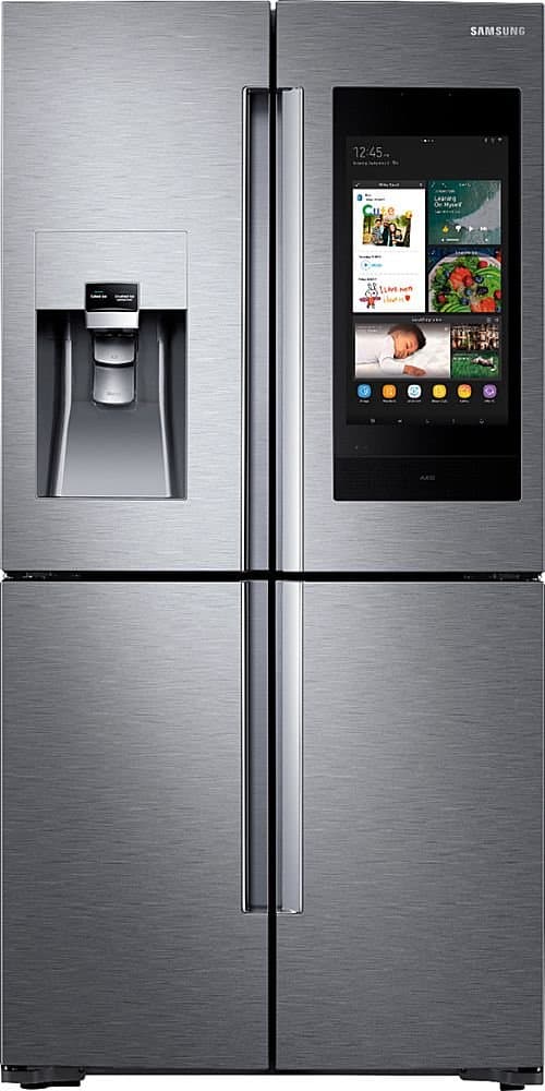 Samsung - 36 in. Wide 22 cu. ft. 4-Door Flex French Door Counter Depth Smart Refrigerator with Family Hub - Stainless Steel