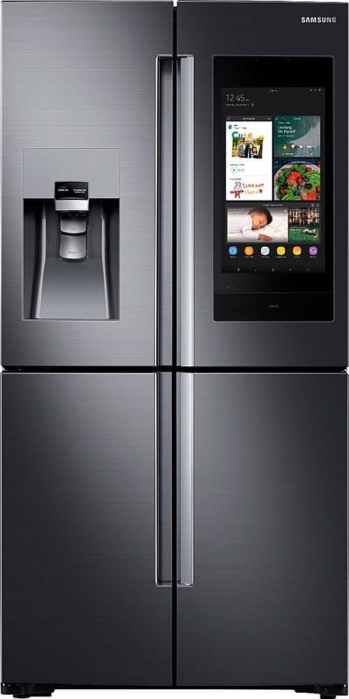 Samsung - 36 in. Wide Family Hub 22 Cu. Ft. 4-Door Flex French Door Counter-Depth Fingerprint Resistant Refrigerator - Black Stainless Steel