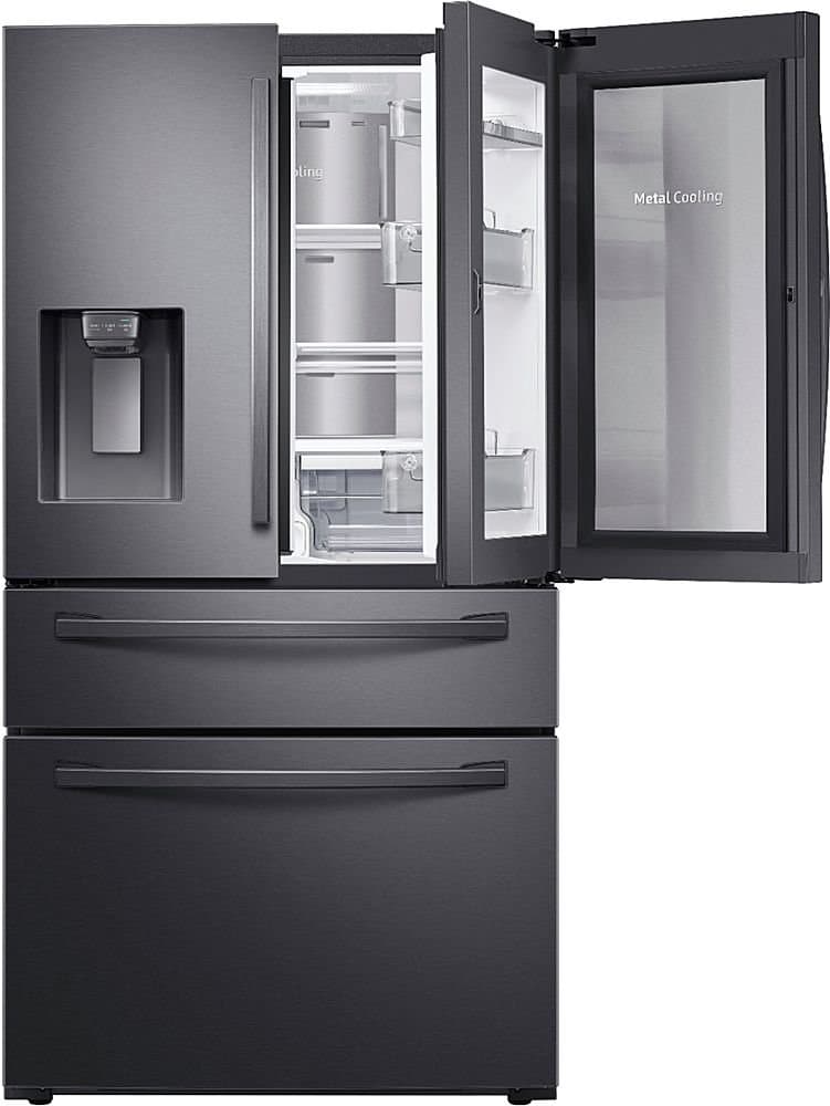 Samsung - 36 in. Wide 22.4 cu. ft. 4-Door French Door Counter Depth Smart Refrigerator with Food Showcase - Black Stainless Steel