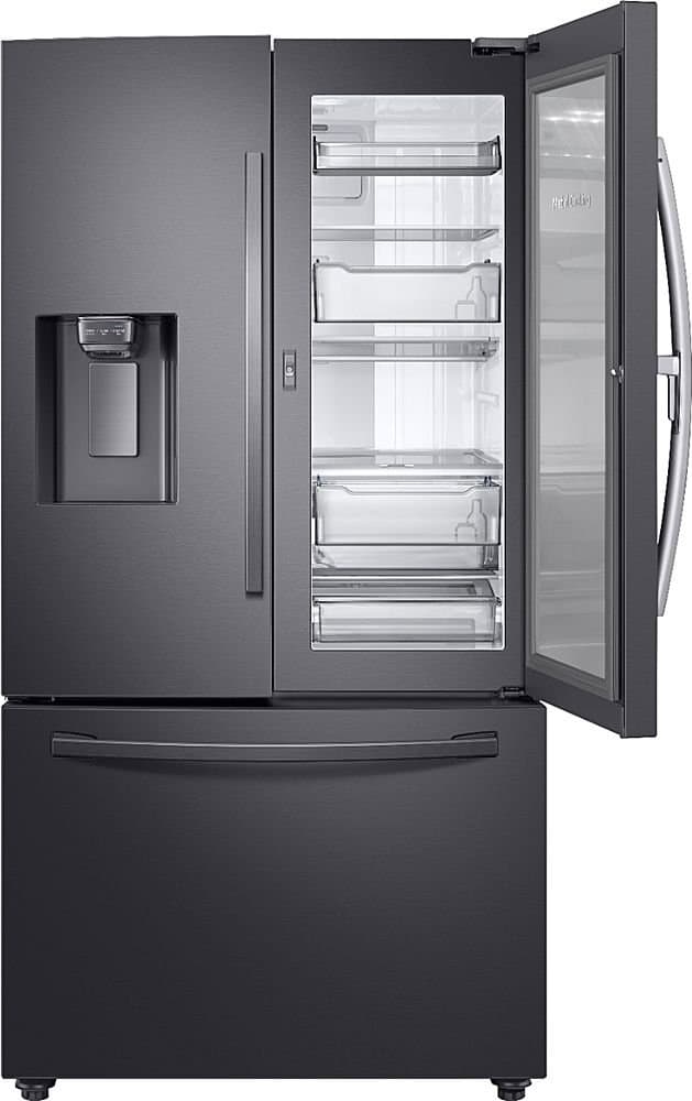 Samsung - 36 in. Wide 27.8 Cu. Ft. French Door Fingerprint Resistant Refrigerator with Food Showcase - Black Stainless Steel