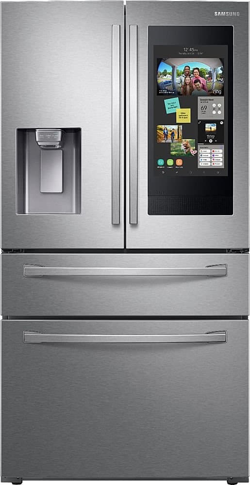Samsung - 36 in. Wide Family Hub 22.2 Cu. Ft. 4-Door French Door Counter-Depth Fingerprint Resistant Refrigerator - Stainless Steel
