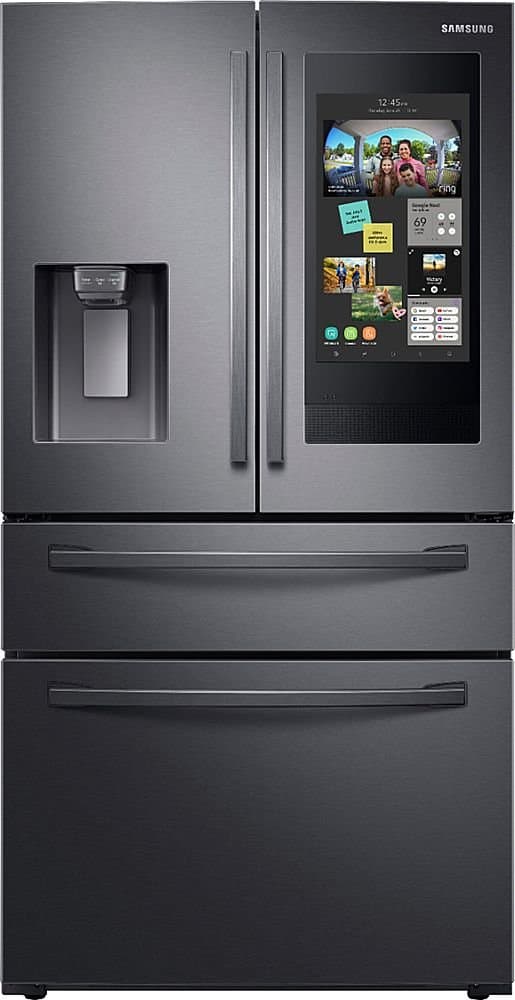 Samsung - 36 in. Wide 22.2 cu. ft. 4-Door French Door Counter Depth Smart Refrigerator with Family Hub - Black Stainless Steel