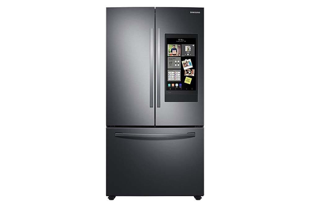 Samsung - 36 in. Wide 28 cu. ft. 3-Door French Door Smart Refrigerator with Family Hub - Black Stainless Steel