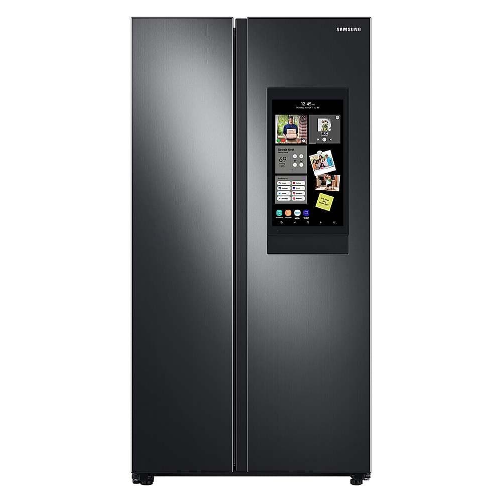 Samsung - 36 in. Wide 27.3 cu. ft. Side-by-Side Smart Refrigerator with Family Hub - Black Stainless Steel
