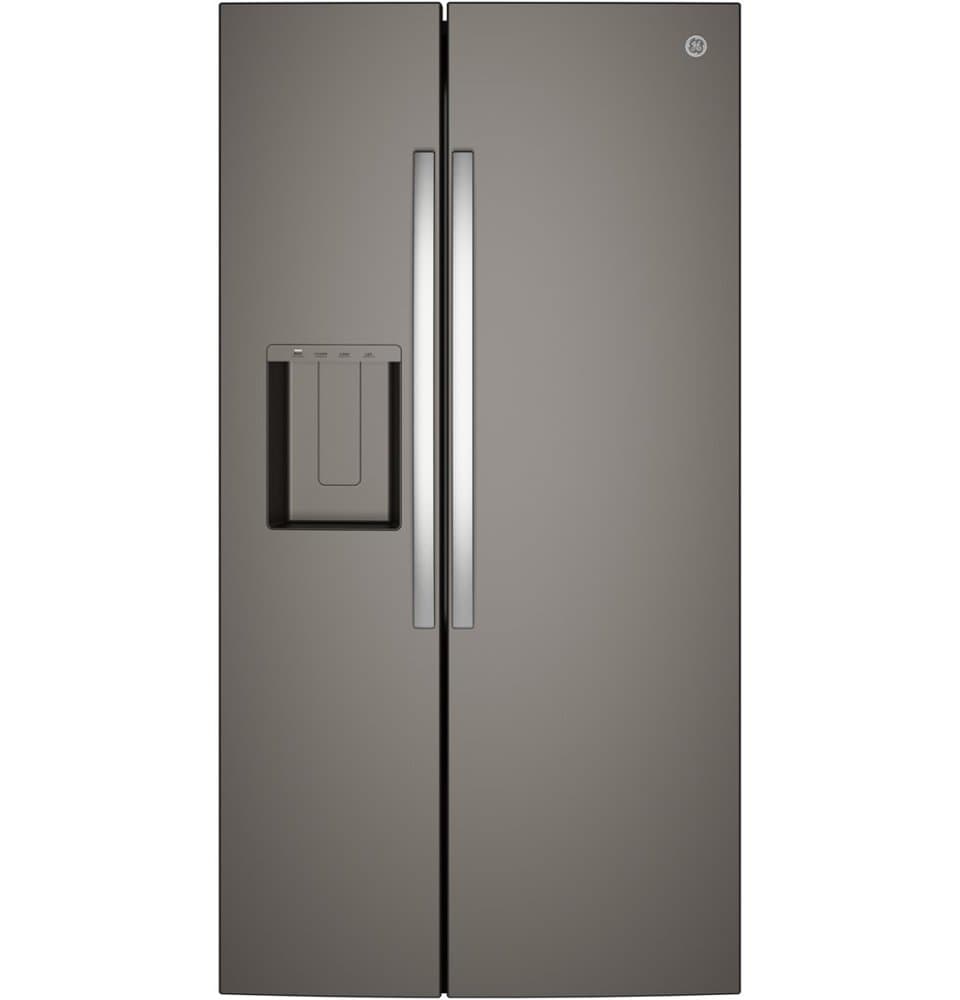 GE - 36 in. Wide 27.9 Cu. Ft. Side-By-Side Refrigerator with Extra Tall Dispenser and In-Door Icemaker - Slate