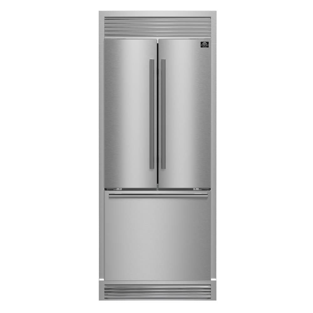 Forno Appliances - 30 in. Wide Gallipoli 17.5 Cu. Ft. Freestanding French Door Refrigerator with Decorative Trim Grill - Stainless Steel