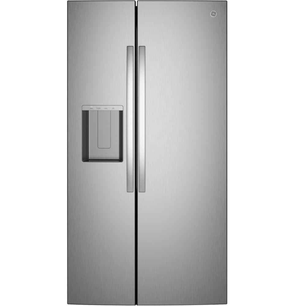 GE - 36 in. Wide 23.6 Cu. Ft. Freestanding Counter-Depth Side-By-Side Refrigerator ith Extra Tall Water and Ice Dispenser - Stainless Steel