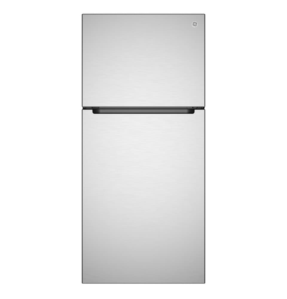 GE - 30 in. Wide 21 Cu. Ft. Freestanding Garage Ready Top Freezer Refrigerator with Bright LED Lighting - Stainless Steel
